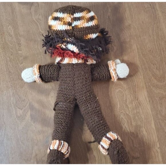 Handcrafted Raggedy Ann Style Doll With Red Yarn Hair & Striped Accessories - Picture 2 of 7